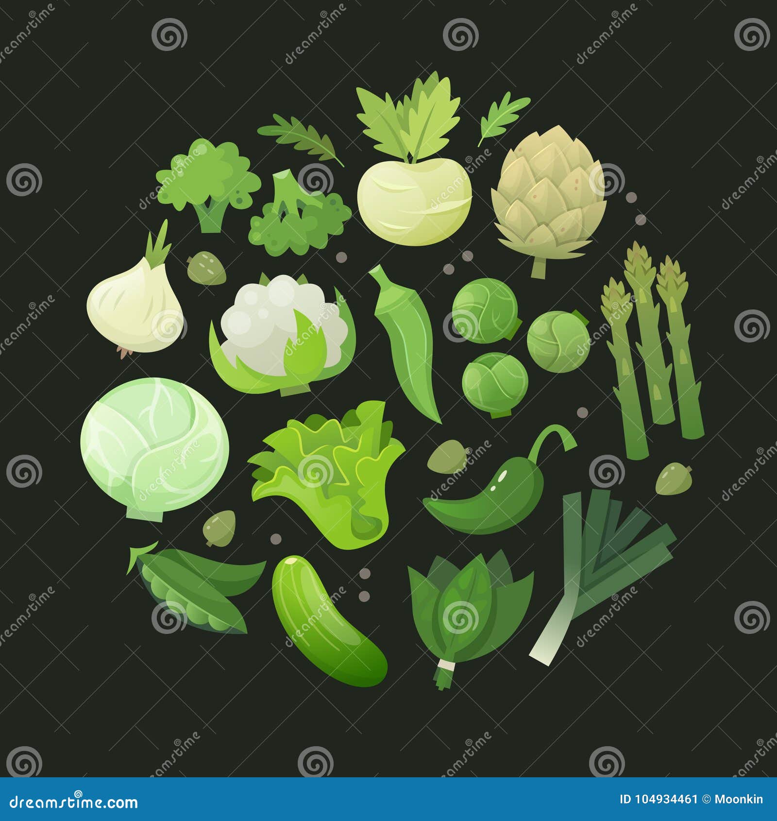 Circle of green vegetables stock vector. Illustration of circle 104934461