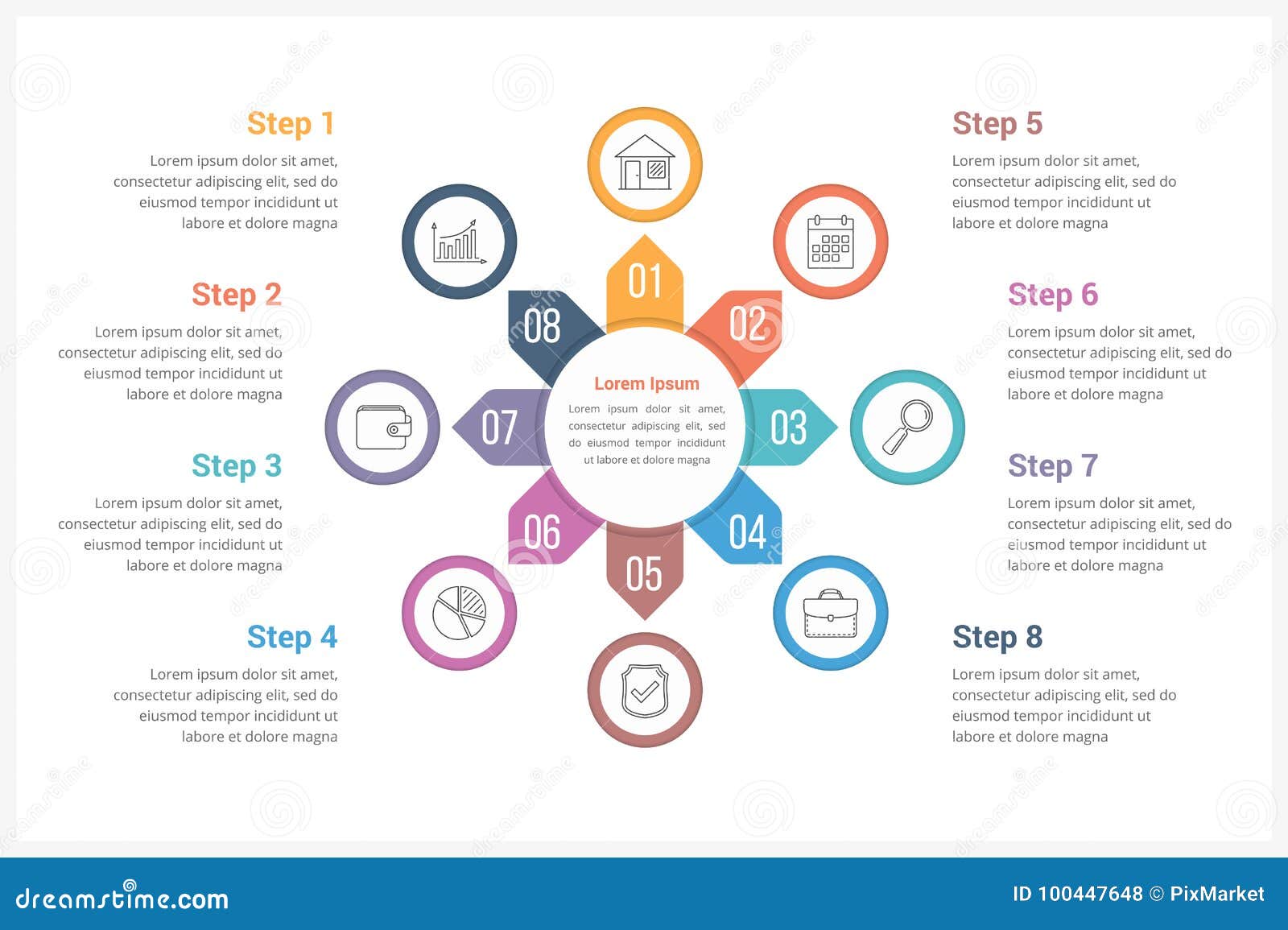 Circle Infographics Template With Eight Elements Stock Vector