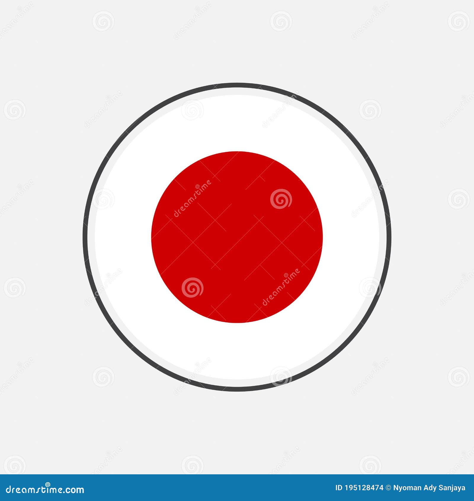 Circle Japan Flag with Grey Border Vector Illustration Isolated on