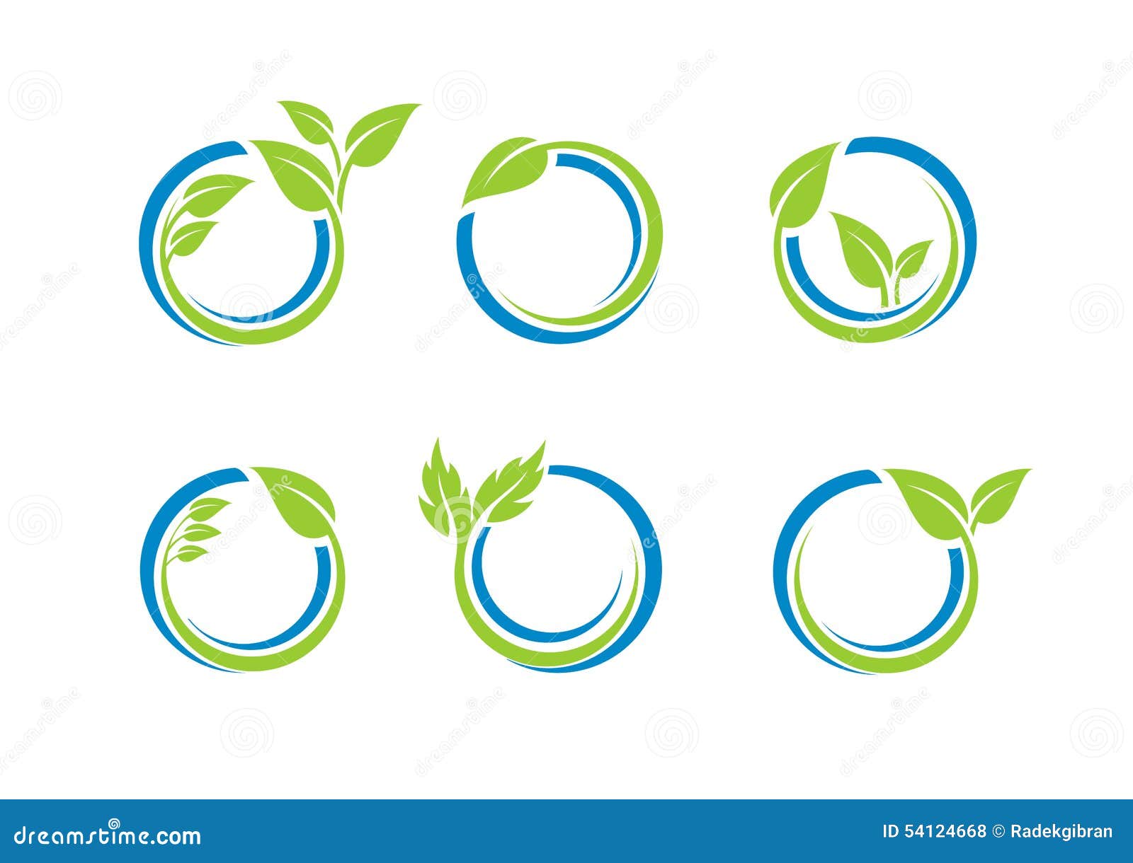 circle leaves ecology logo, plant water sphere set of round icon   