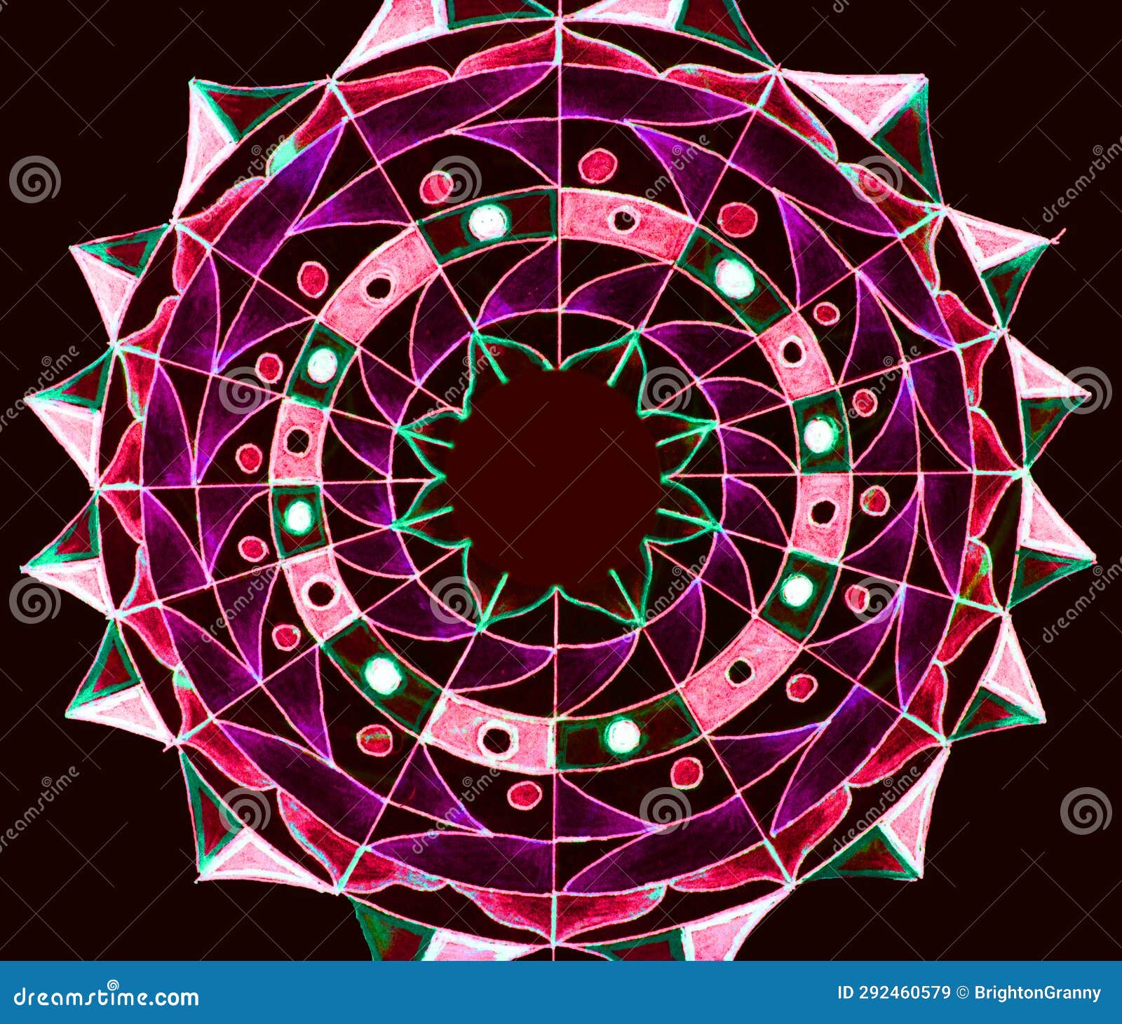 A Circle Pattern with Points Circles and Zigzags. Stock Illustration