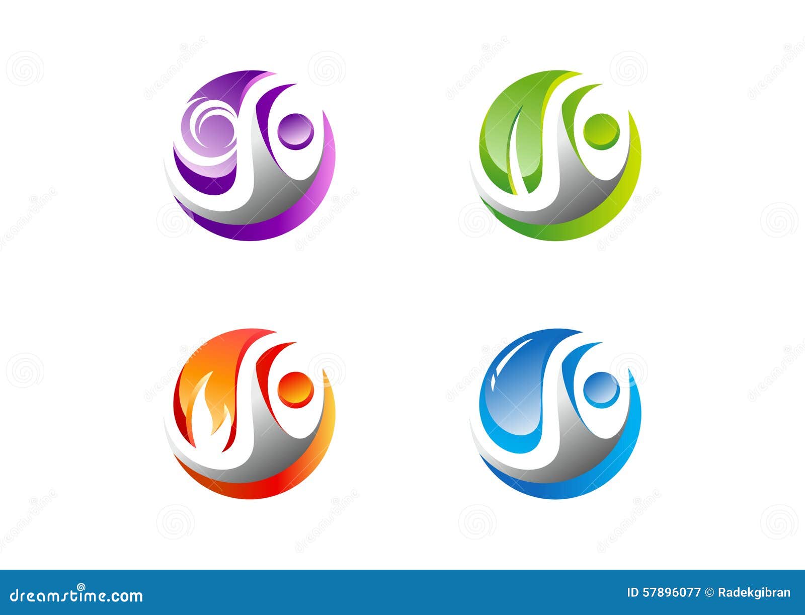 Circle People Water Wind Flame Leaf Logo Set Of Four Nature