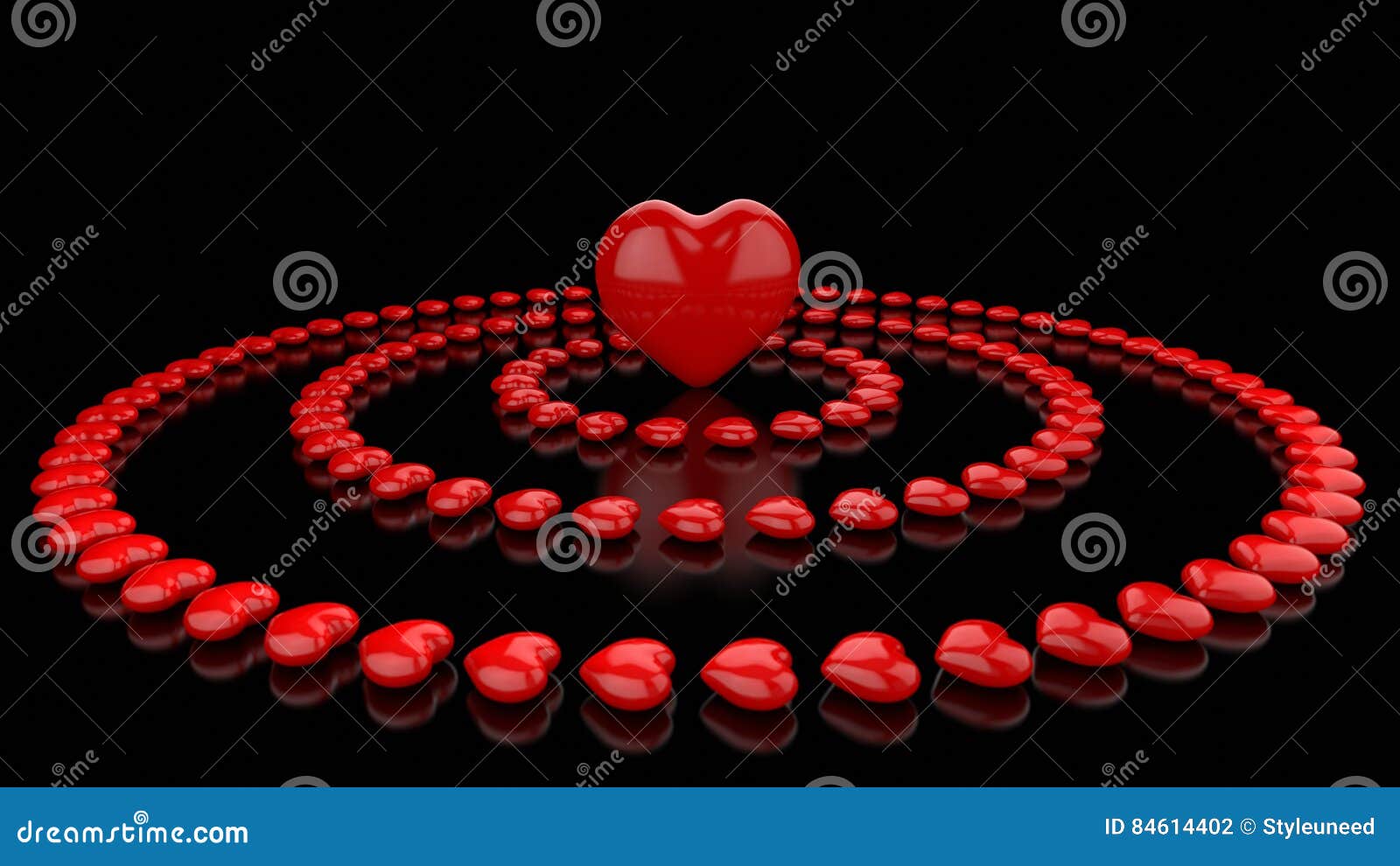 Circle Of Red Hearts On Black Background 2 Stock Illustration