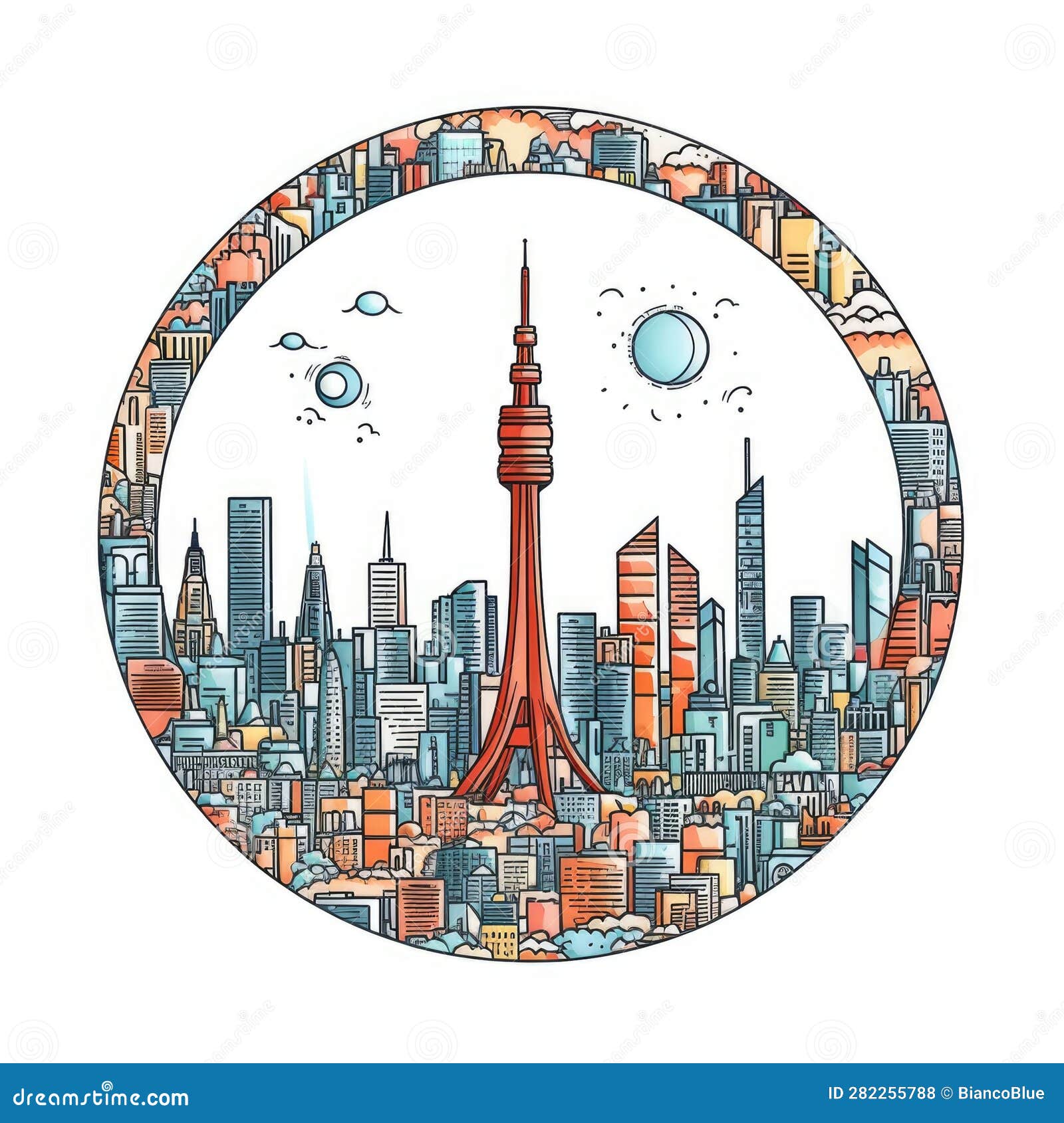 A Circle Shape Frame with Center Space of Tokyo City Skyline in Simple