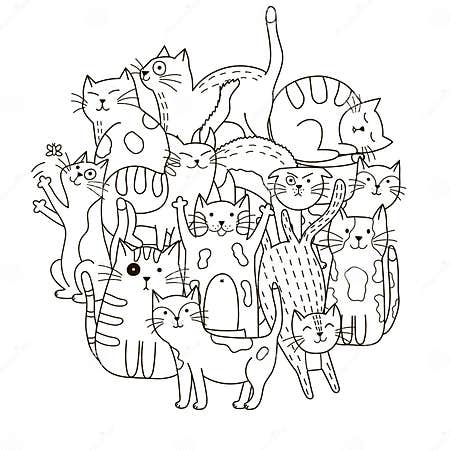 Circle Shape Pattern with Cute Cats for Coloring Book Stock Vector ...