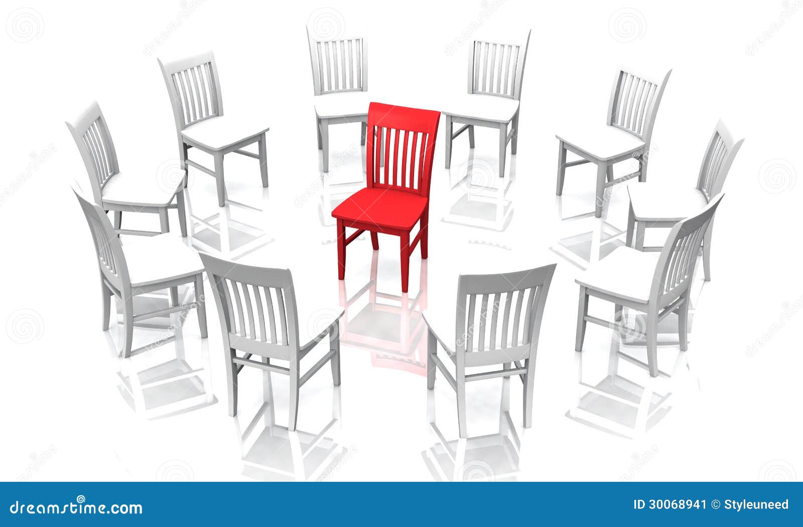 Circle Of Chairs With Red One In The Middle Stock Image - Image: 30068941