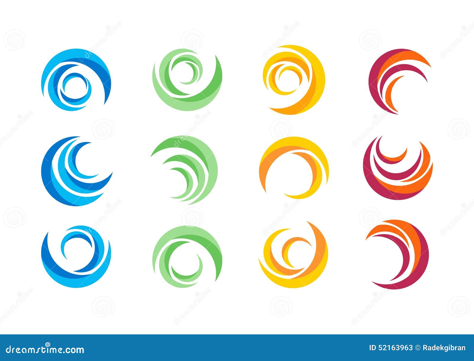 circle, water, logo, wind, sphere, plant, leaves, wings, flame, sun, abstract, infinity, set of round icon   