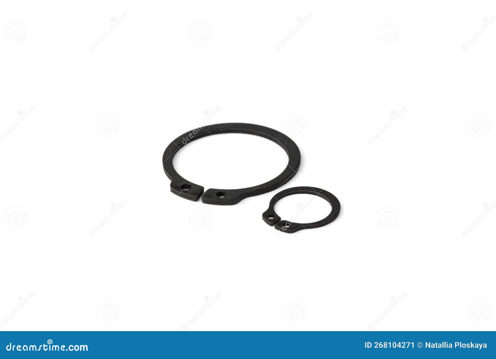 Circlips Retaining Rings for Shafts Isolated on White Background. Stock