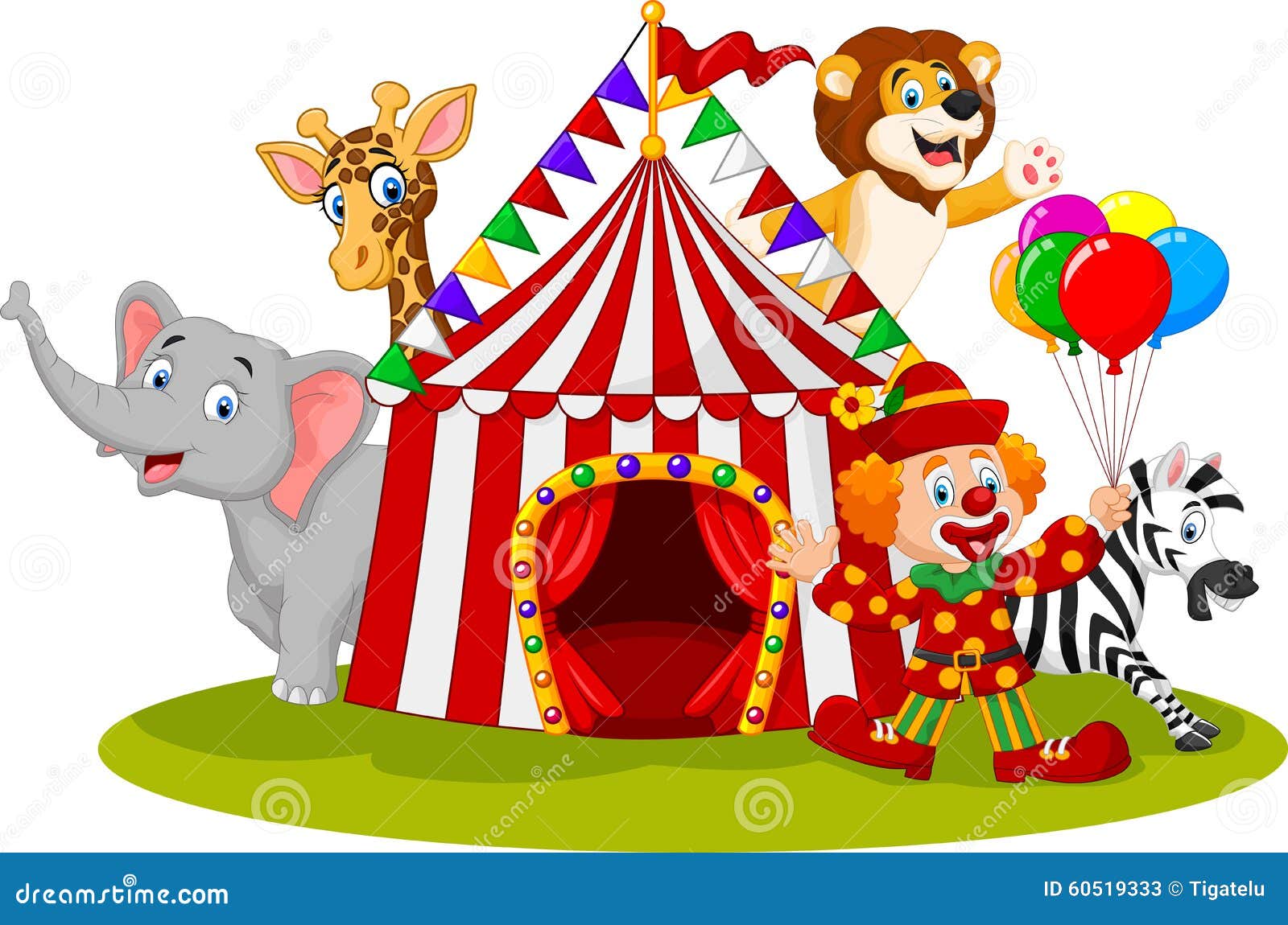 Circo E Palhaço Animais Felizes Dos Desenhos Animados Ilustração do