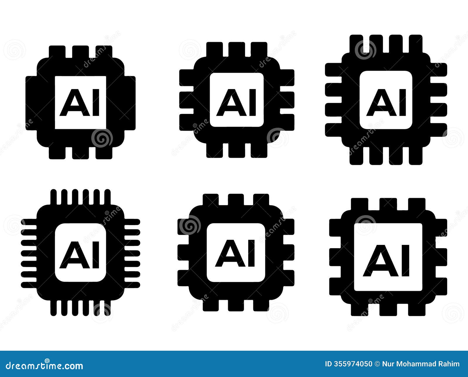 circuit board of computer or ai chip icon  silhouette set