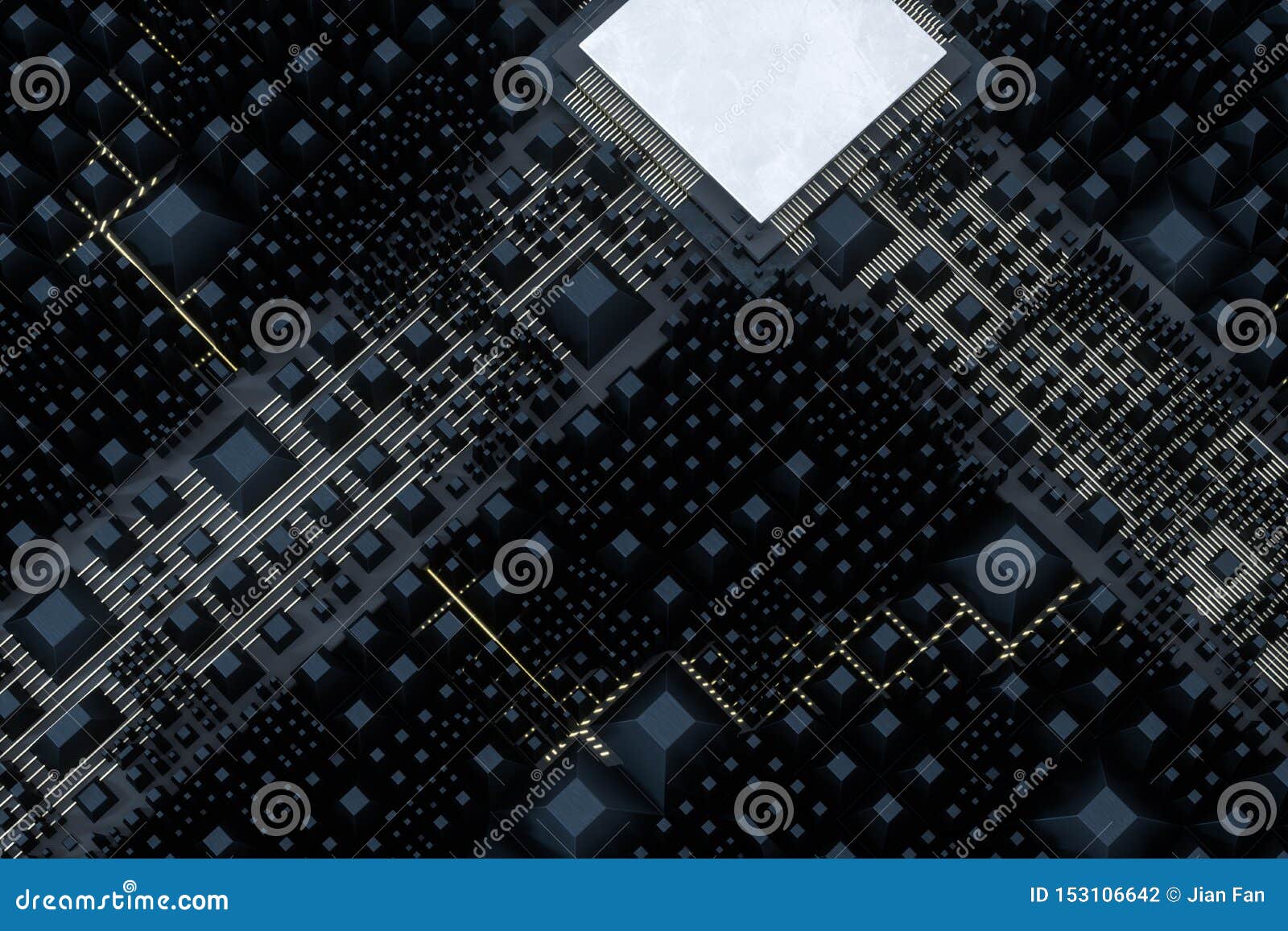 Circuit Board And Electronic Lines Background, 3d Rendering Stock
