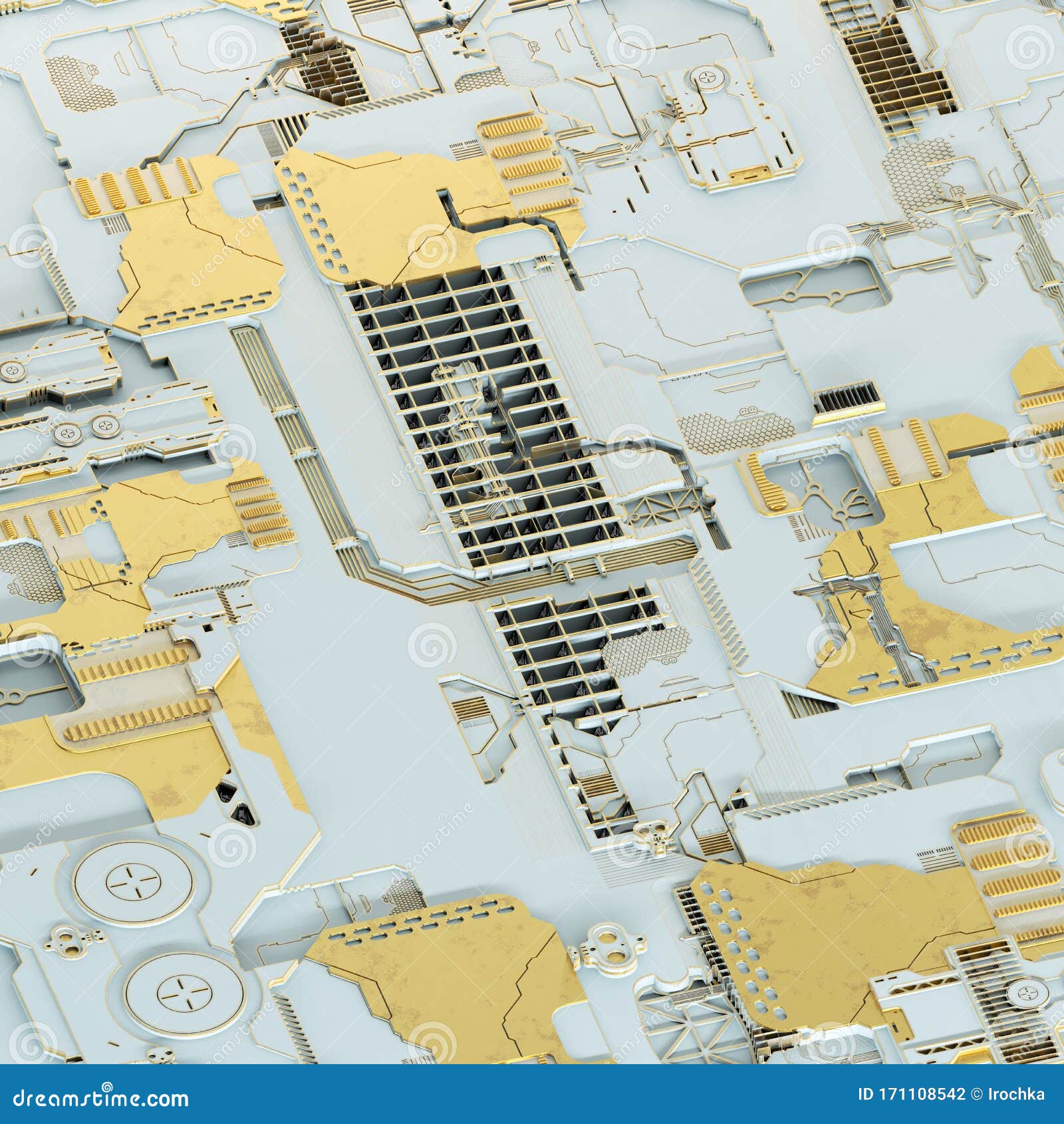Circuit Board Futuristic Server Code Processing Gold And White Technology Background 3d Rendering Stock Illustration Illustration Of Chip Future 171108542