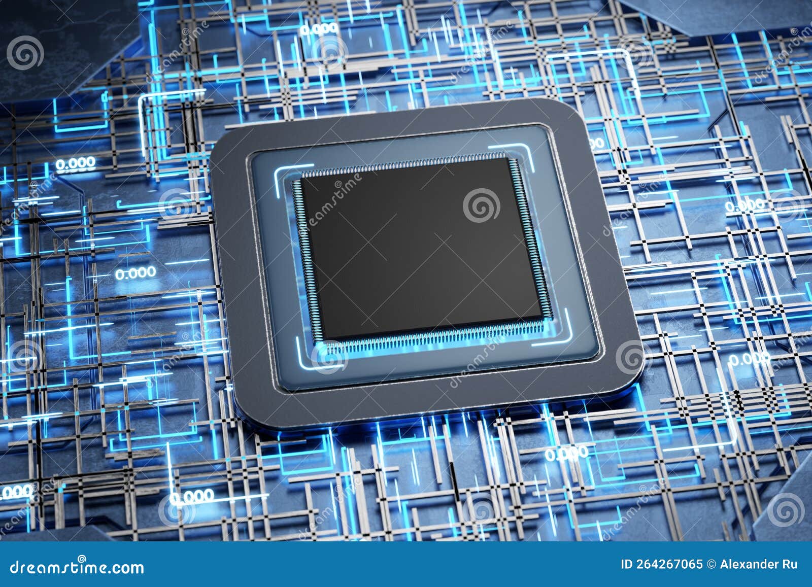 Circuit Board Processor Chip Running Artificial Intelligence, Neural