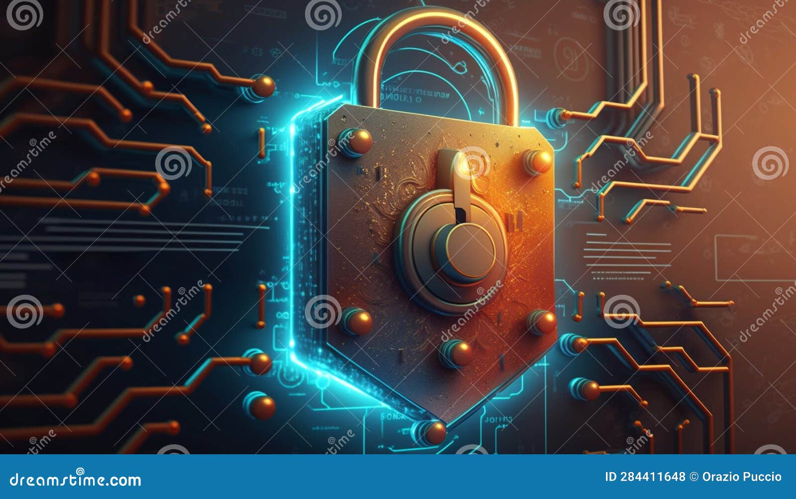 circuit board security concept...digital protection: security padlock for the technological network.