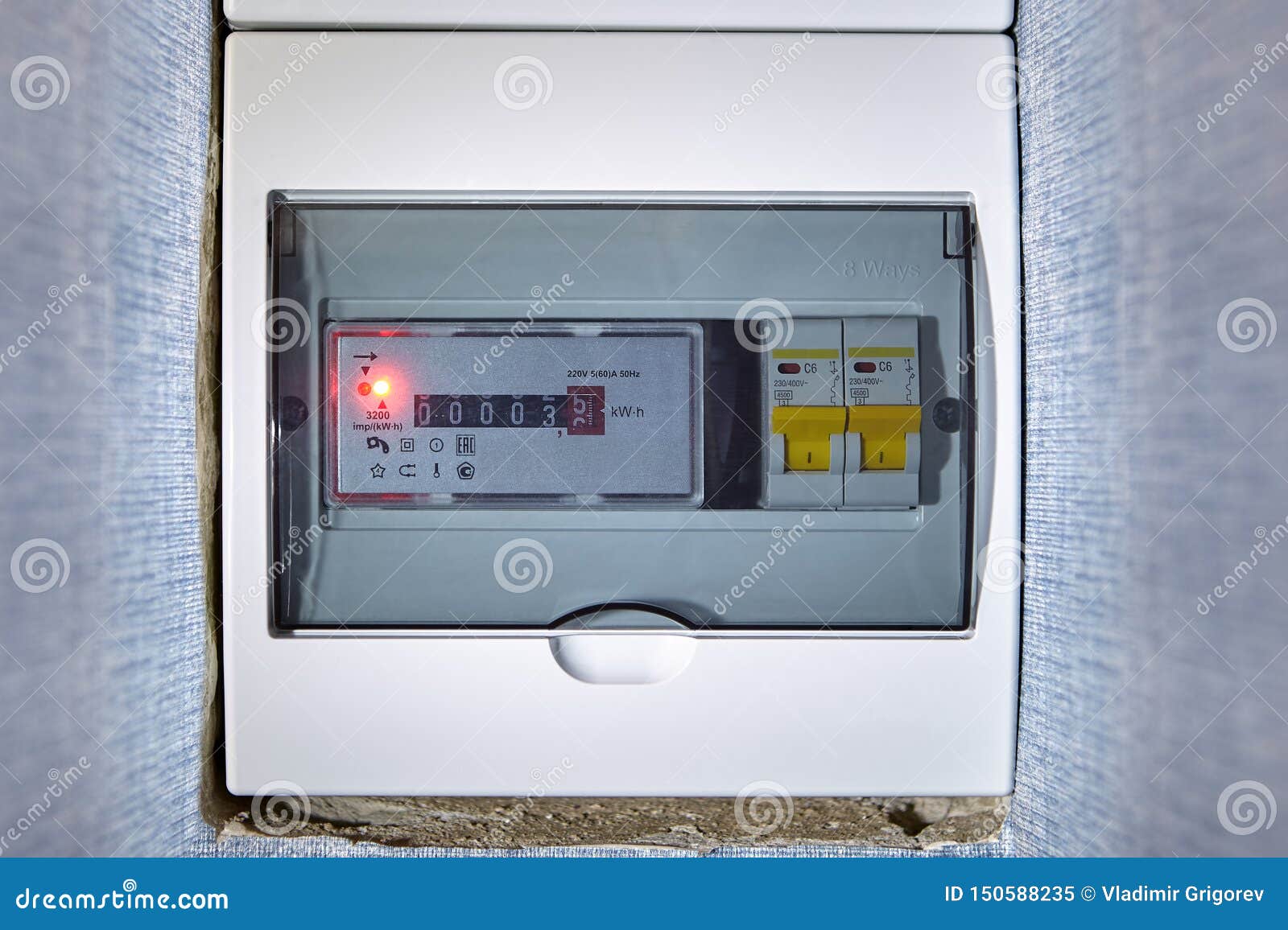 Circuit Breaker Panel with Electrical Meter Stock Image Image of