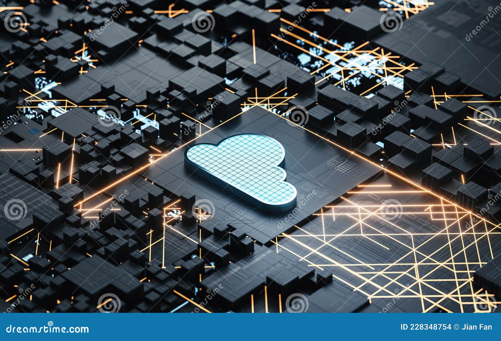 circuit and cloud computing, subject of science and technology, 3d rendering