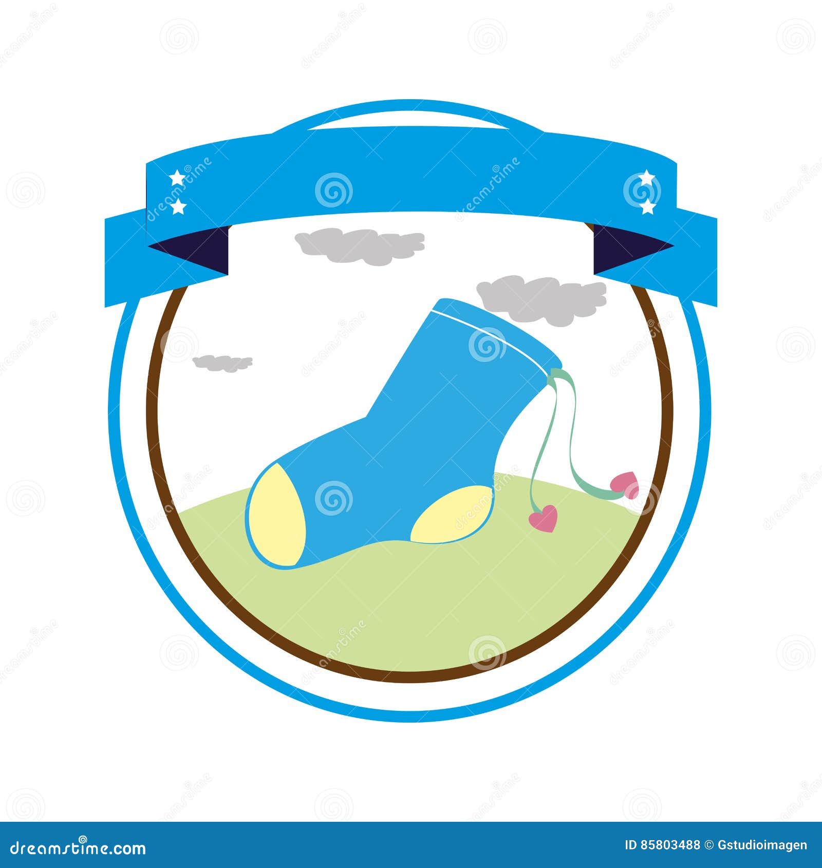 Circular Border with Label and Sock for a Baby Boy Stock Vector