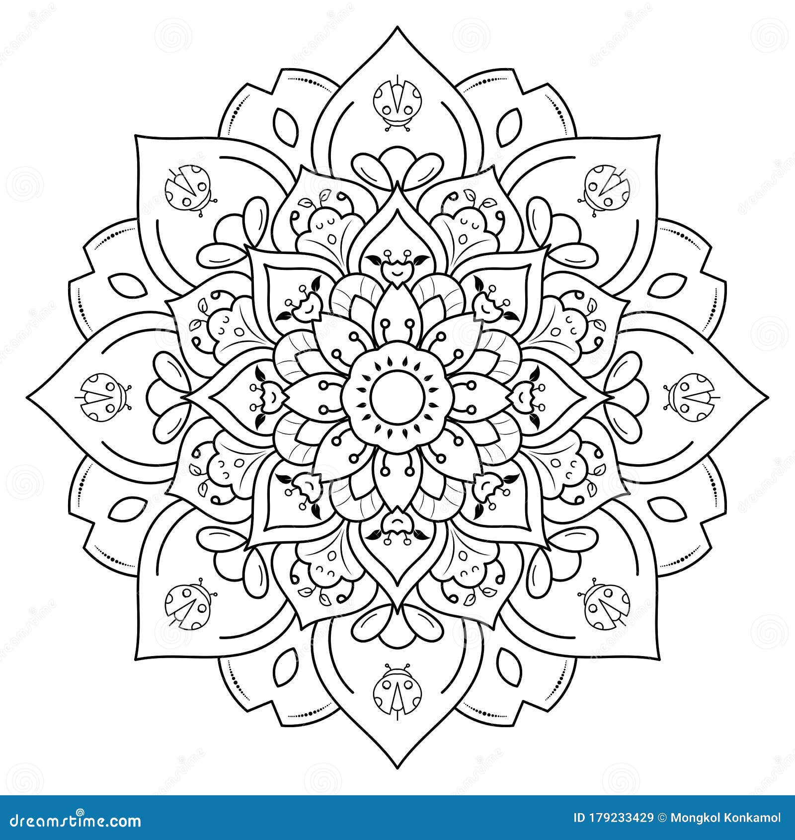 Download Circular Flower Mandala With Cute Cartoon Floral Style ...