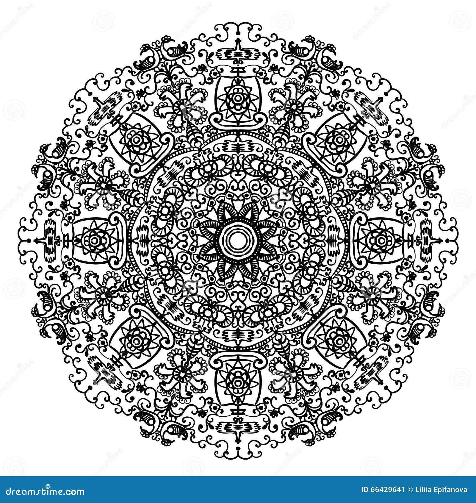 Circular Mandala Pattern With Slavic Motifs  And Elements 