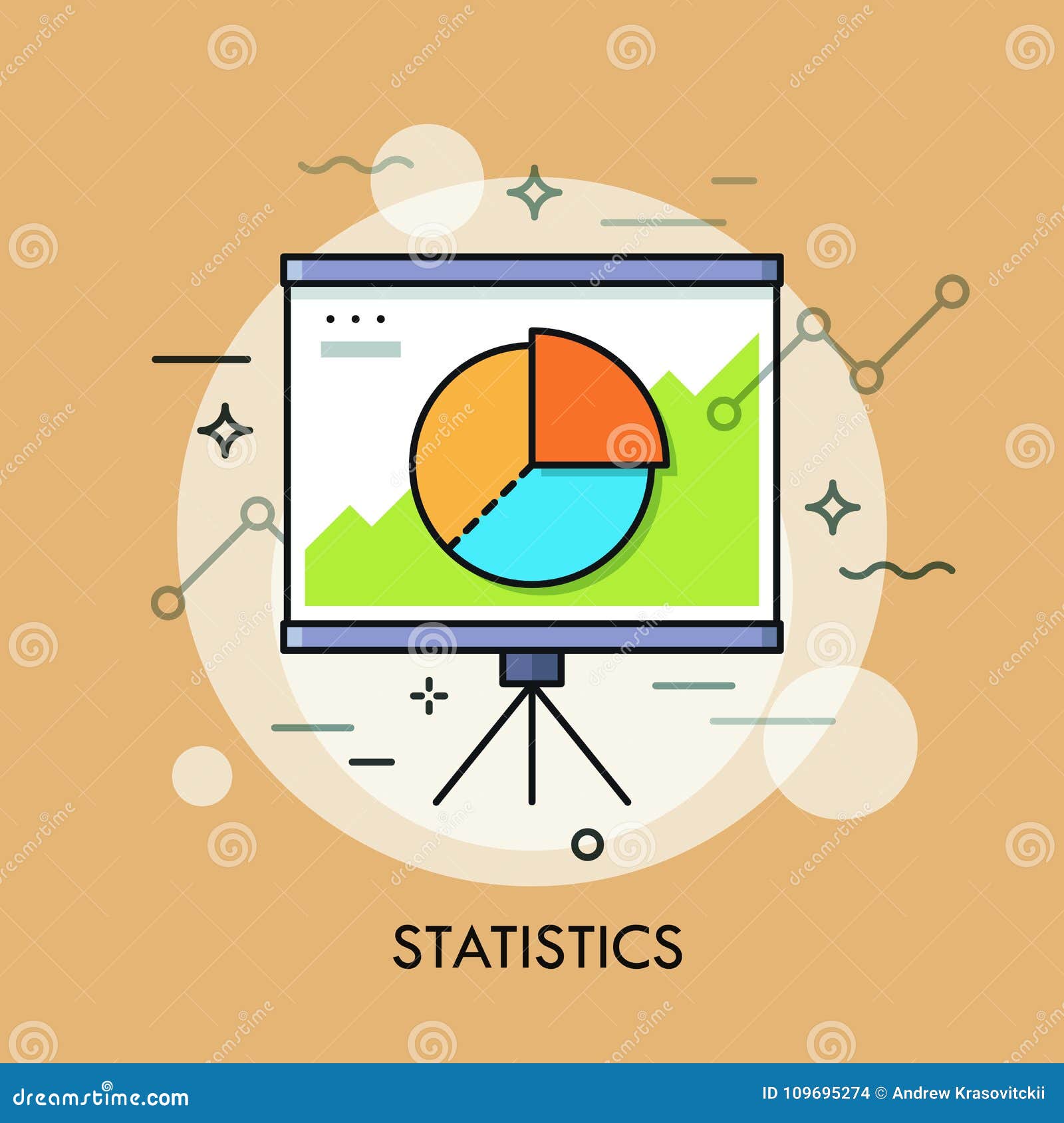 Circular Pie Chart or Diagram on Whiteboard. Statistics, Statistical