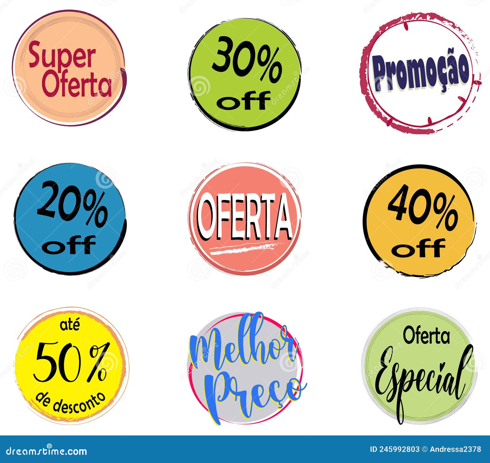 circular promotional labels colorful. portuguese: 