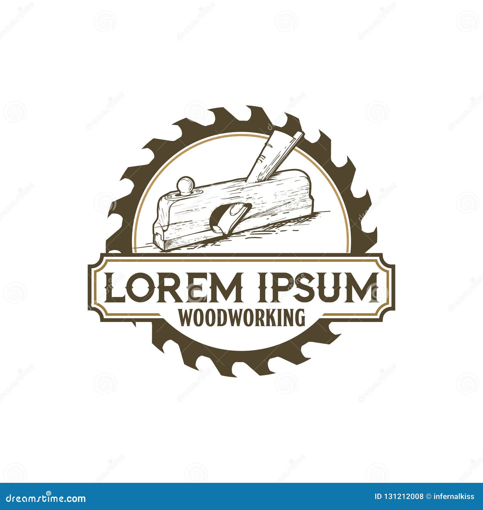 circular saw blade and wood hand plane  vintage style logo template