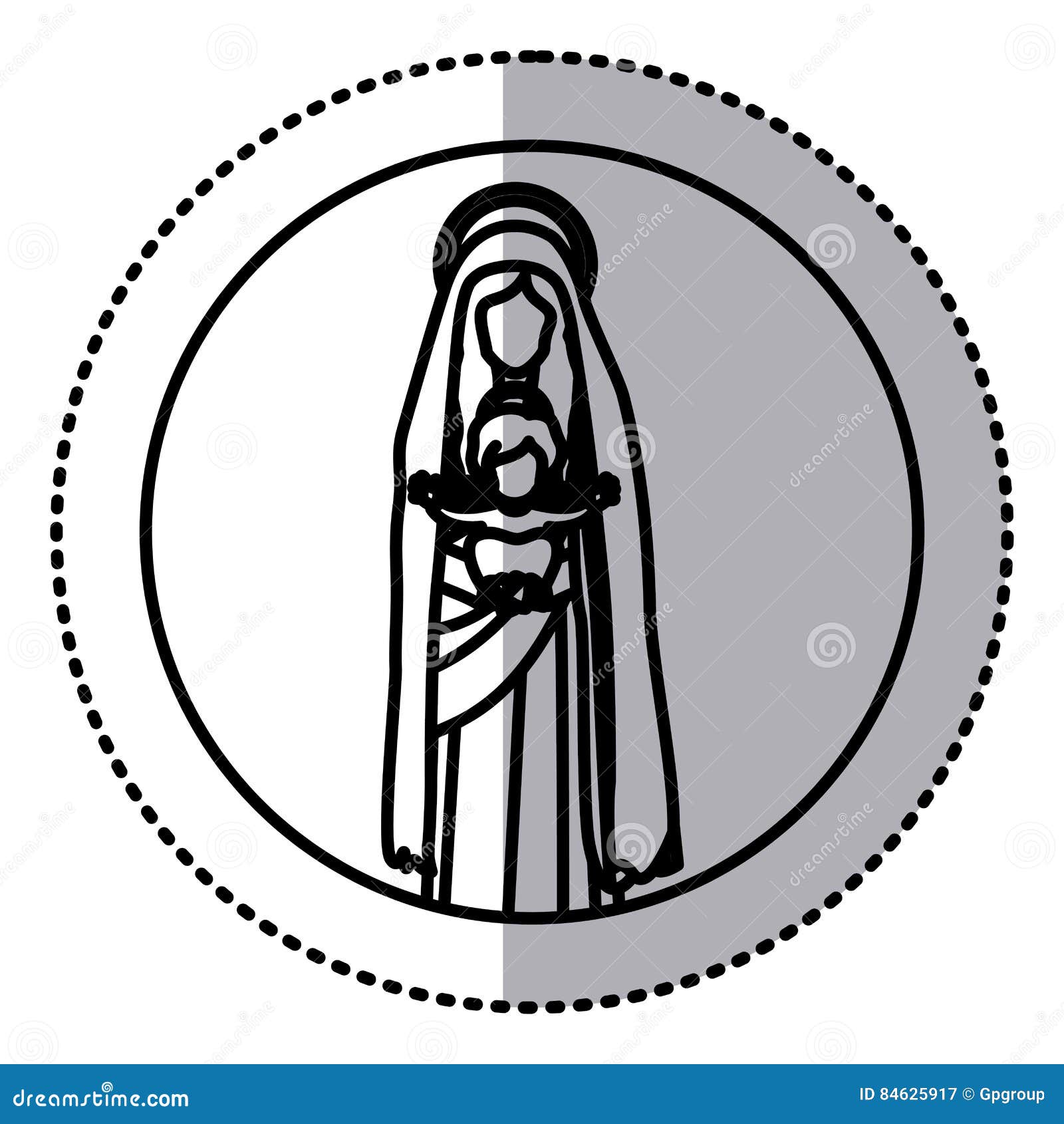 Circular Sticker with Silhouette Saint Virgin Mary with Baby Jesus ...