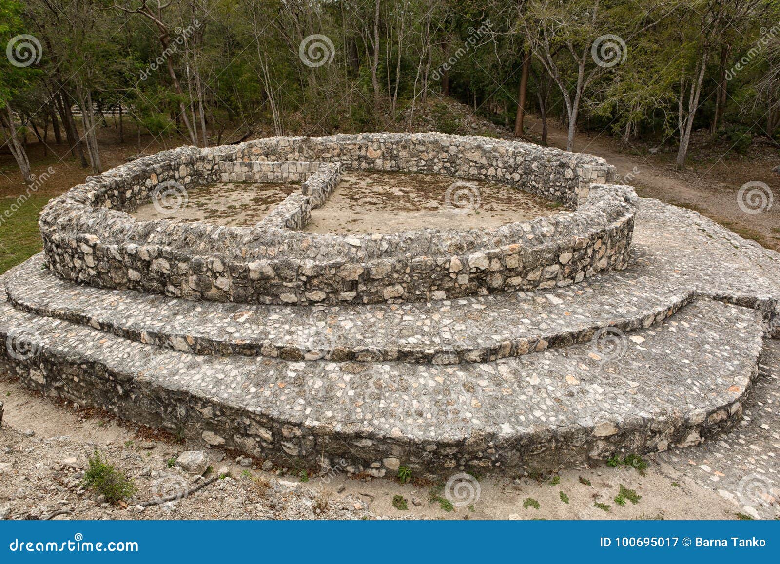 circular structure at edzna archaeological park in campeche mexico