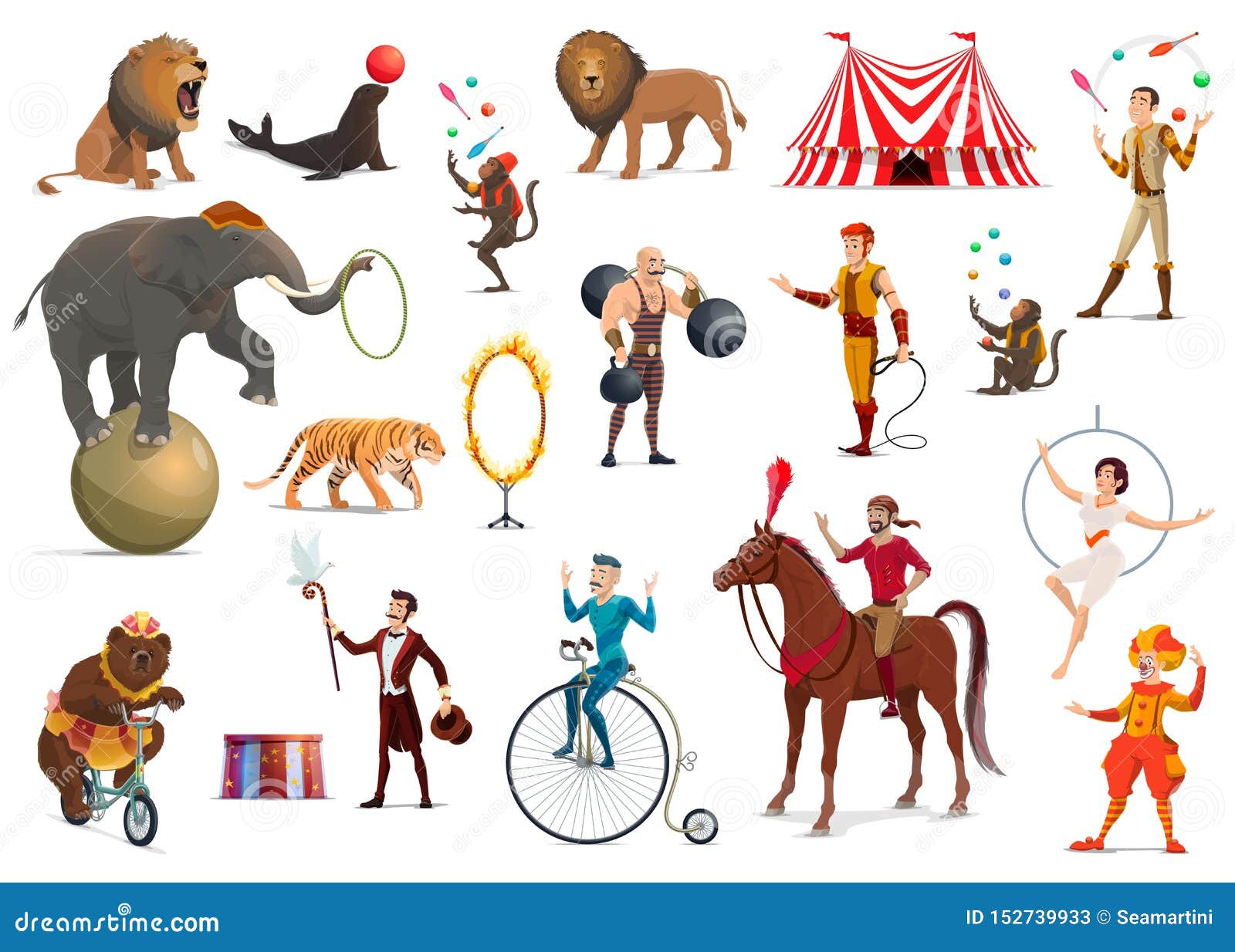 Circus Acrobat, Clown, Trained Animals, Magician Stock Vector -  Illustration of park, design: 152739933
