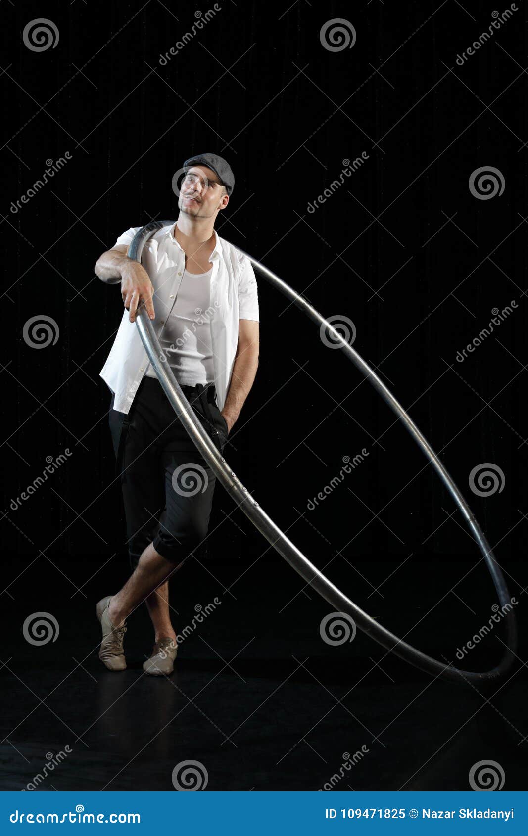 Man with Circle at Black Background Stock Image - Image of outdoor