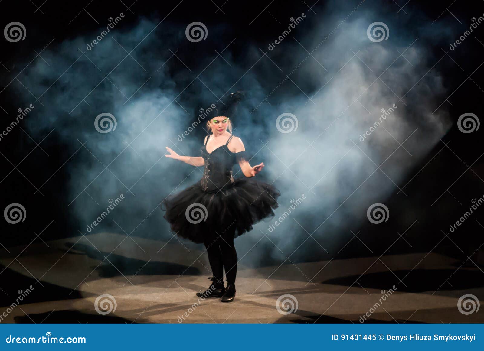 Funny Ballerina in a Black Dress and Smoke Editorial Image - Image of 91401445