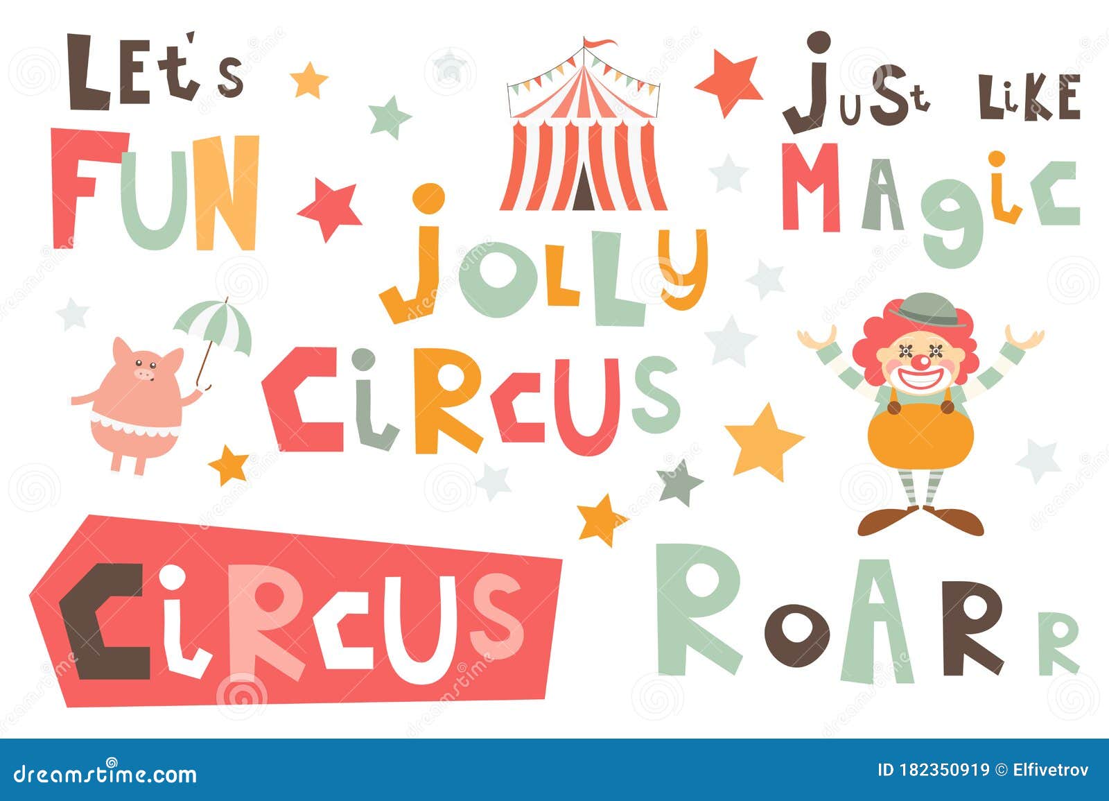 Circus phrases stock vector. Illustration of funny, clipart 182350919