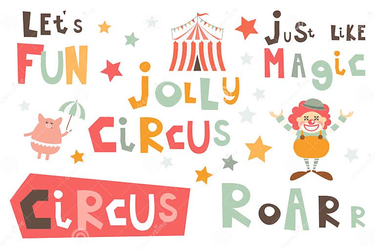 Circus phrases stock vector. Illustration of funny, clipart 182350919