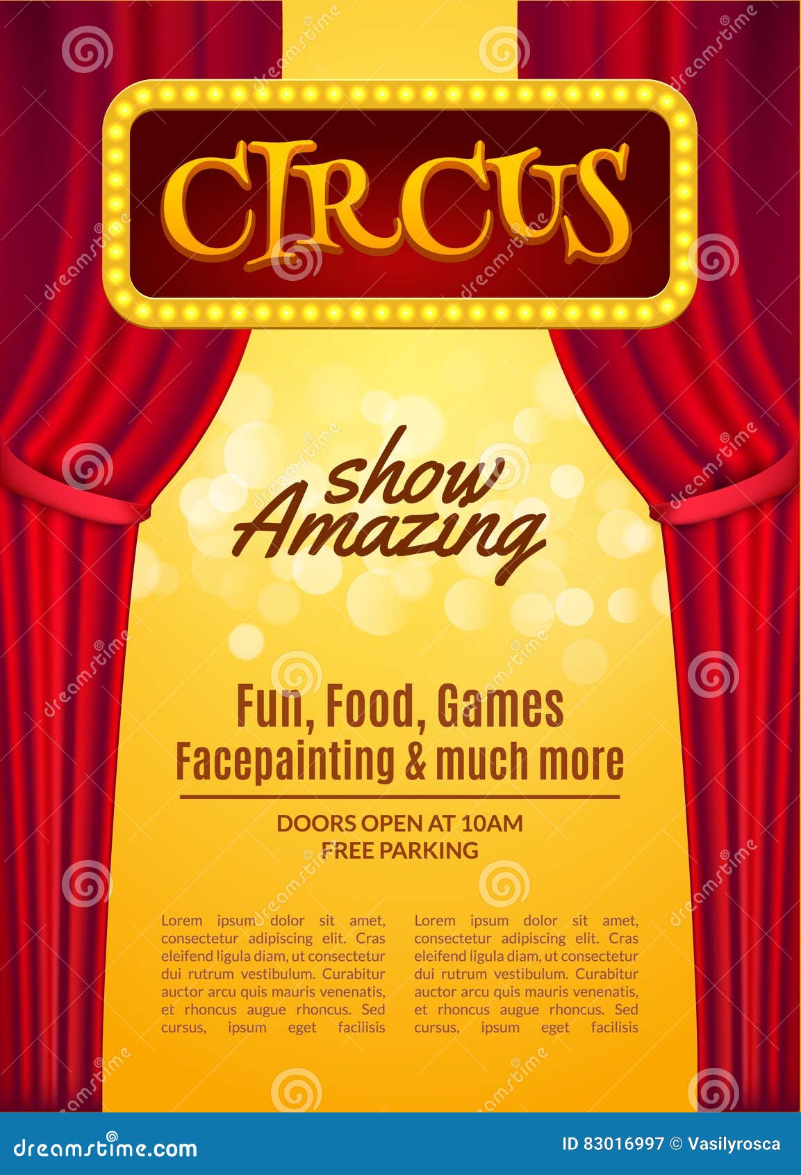 circus show poster template with sign and light frame festive circus invitation