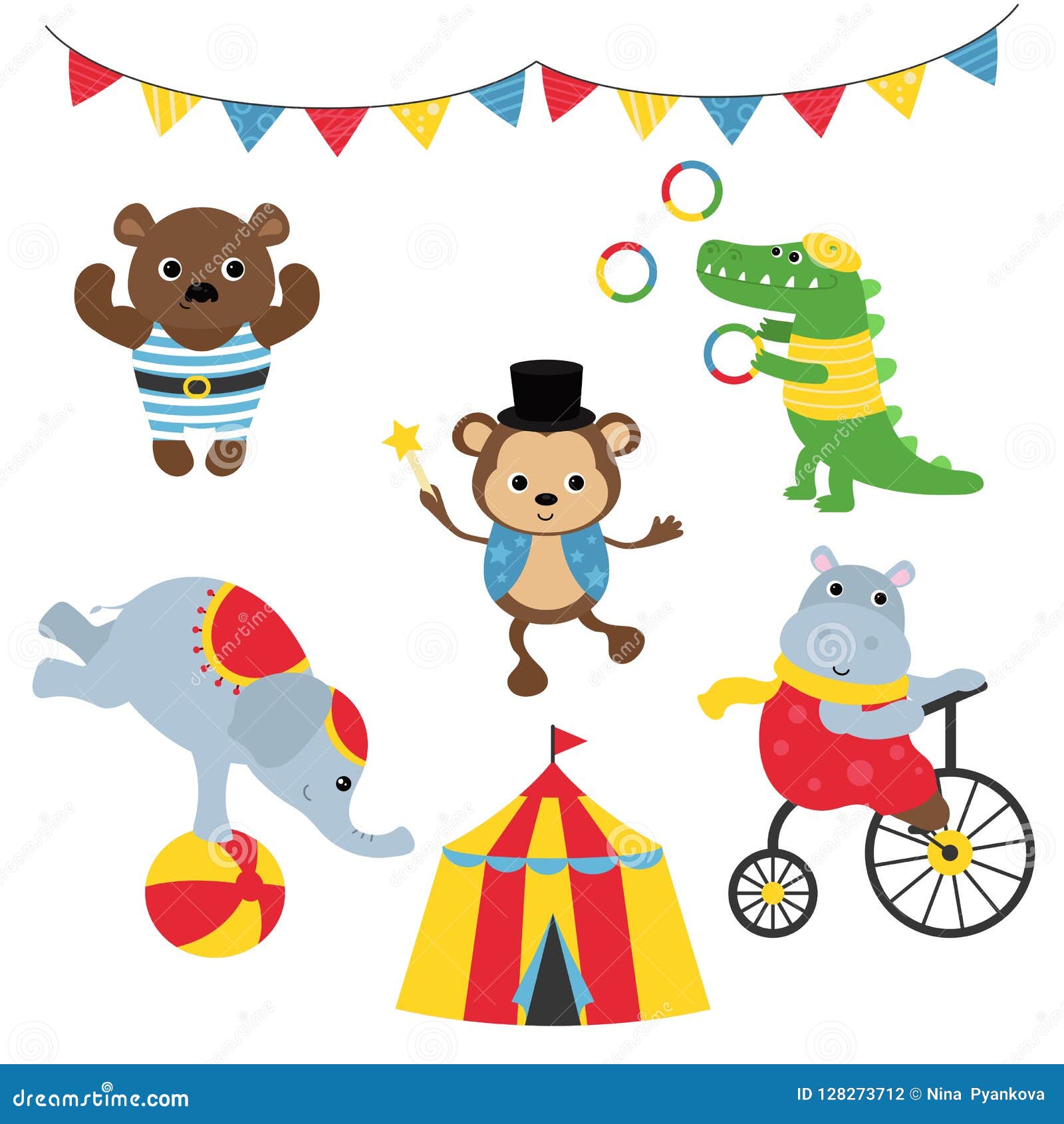 pics Monkey Circus Animals Cartoon https www dreamstime com circus theme set animals artists different actions includes bear elephant monkey crocodile hippo image128273712