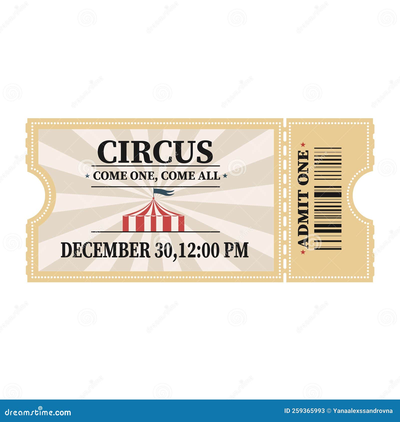 Circus Ticket. Horizontal Circus Ticket.Vector Illustration for Design