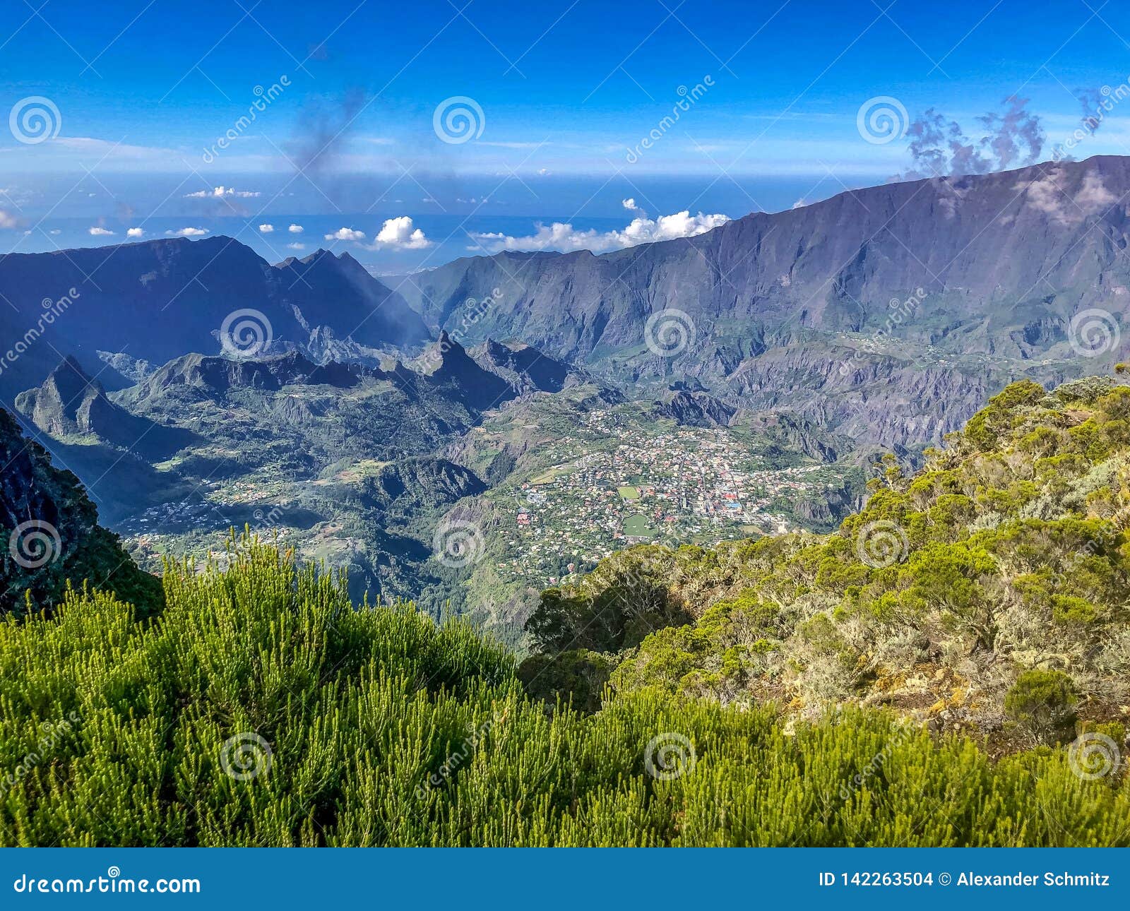 Cirque De Cilaos at Sunset View from Piton Des Neiges Stock Photo
