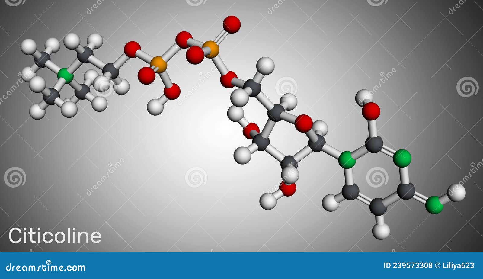 citicoline, cdp-choline, cytidine diphosphate-choline molecule. it is used as a nutritional supplement molecular model. 3d