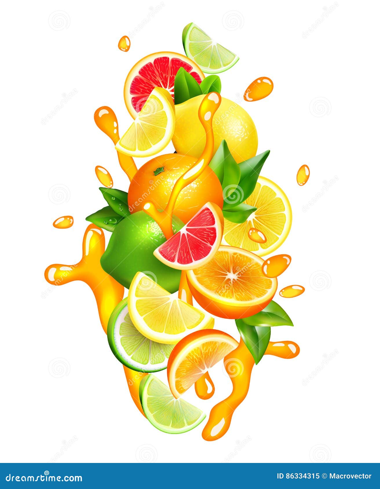 citrus fruits juice drops colorful composition