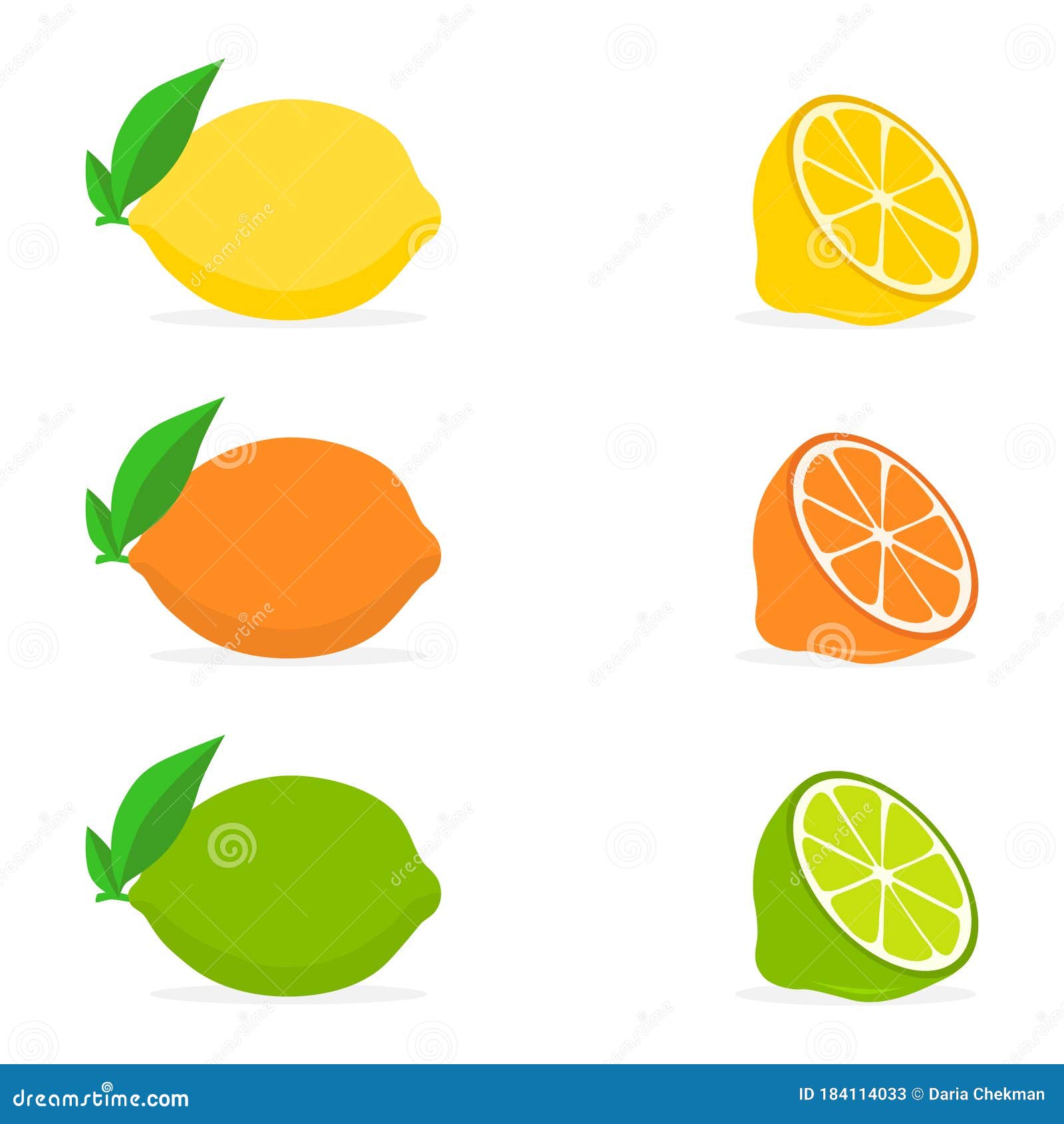 Citrus Set Lemon, Orange and Lime Isolated on White Background Stock Illustration