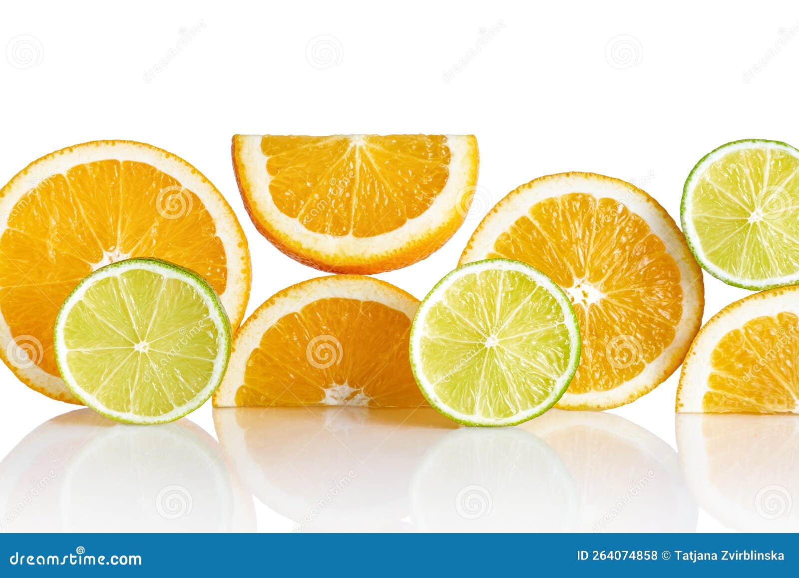 Citrus Slices. Orange and Lime Slices in a Row Isolated on White
