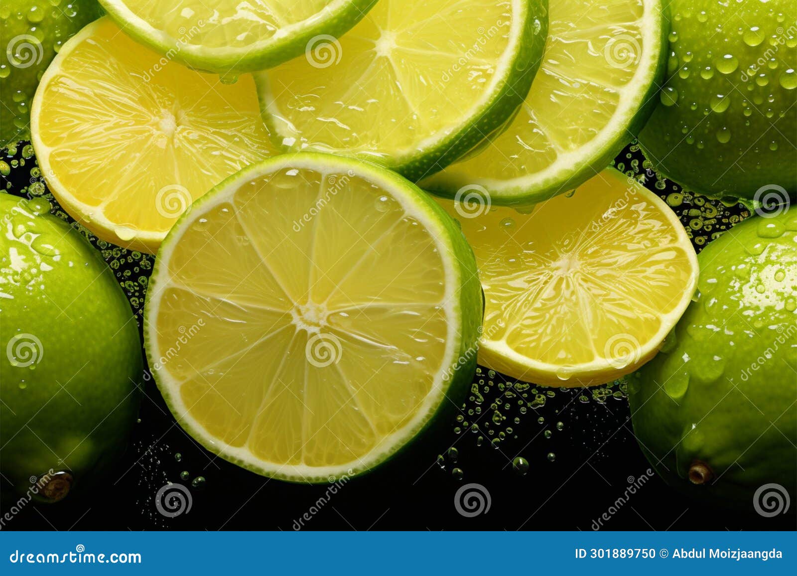 citrus splash lime slice with water droplet, creating a refreshing scene