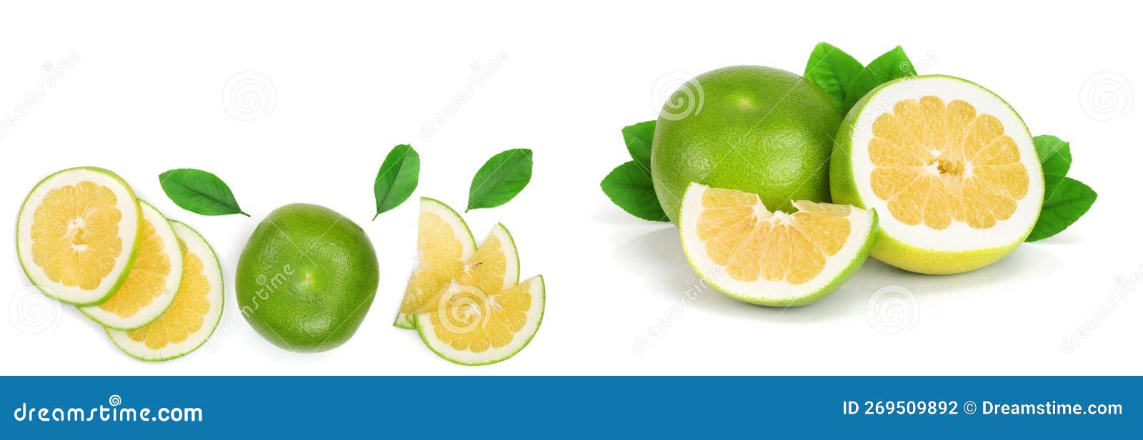 citrus sweetie or pomelit, oroblanco with leaf  on white background with copy space for your text. top view