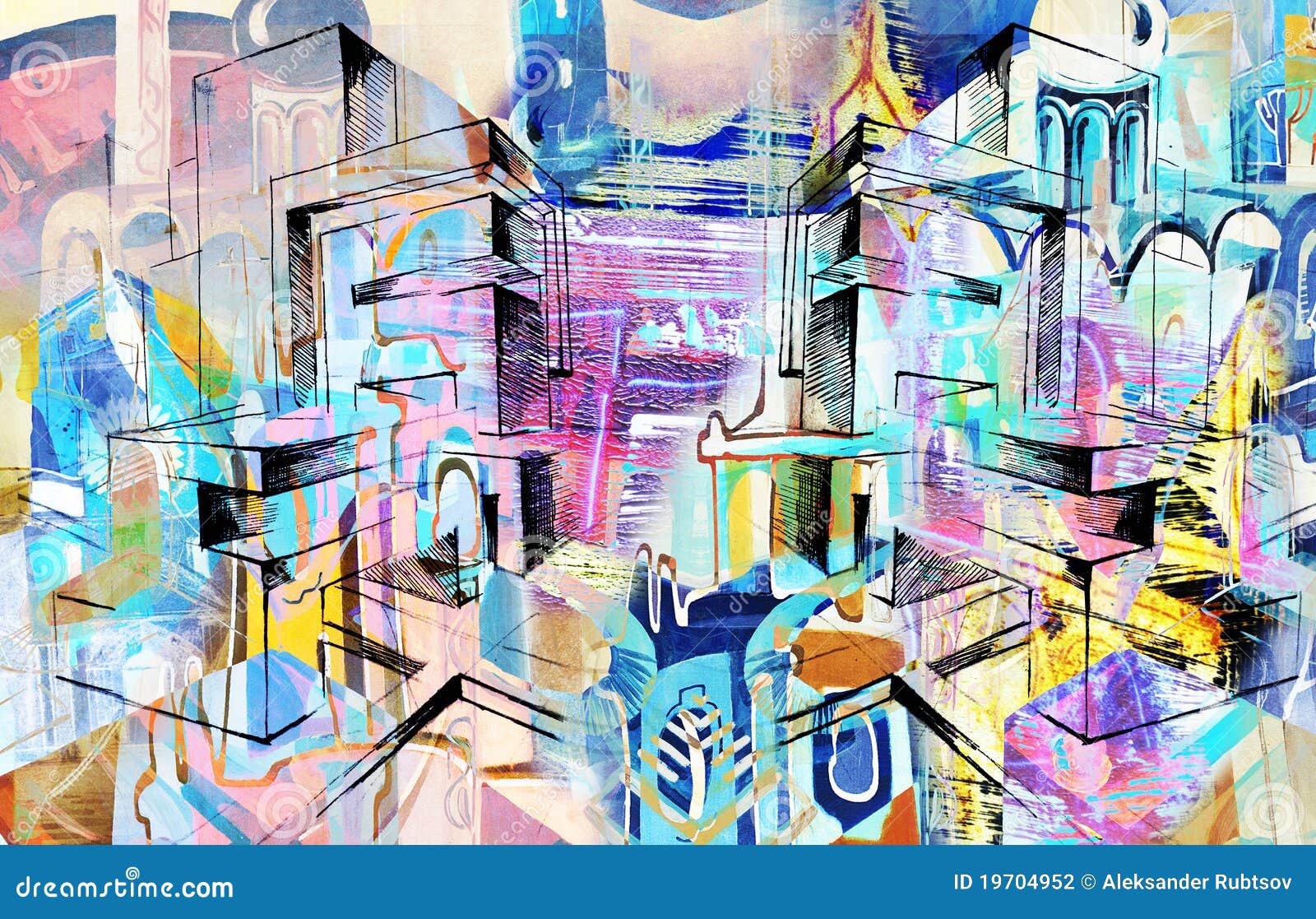 City and Abstract and Drawing and Architecture Stock Illustration