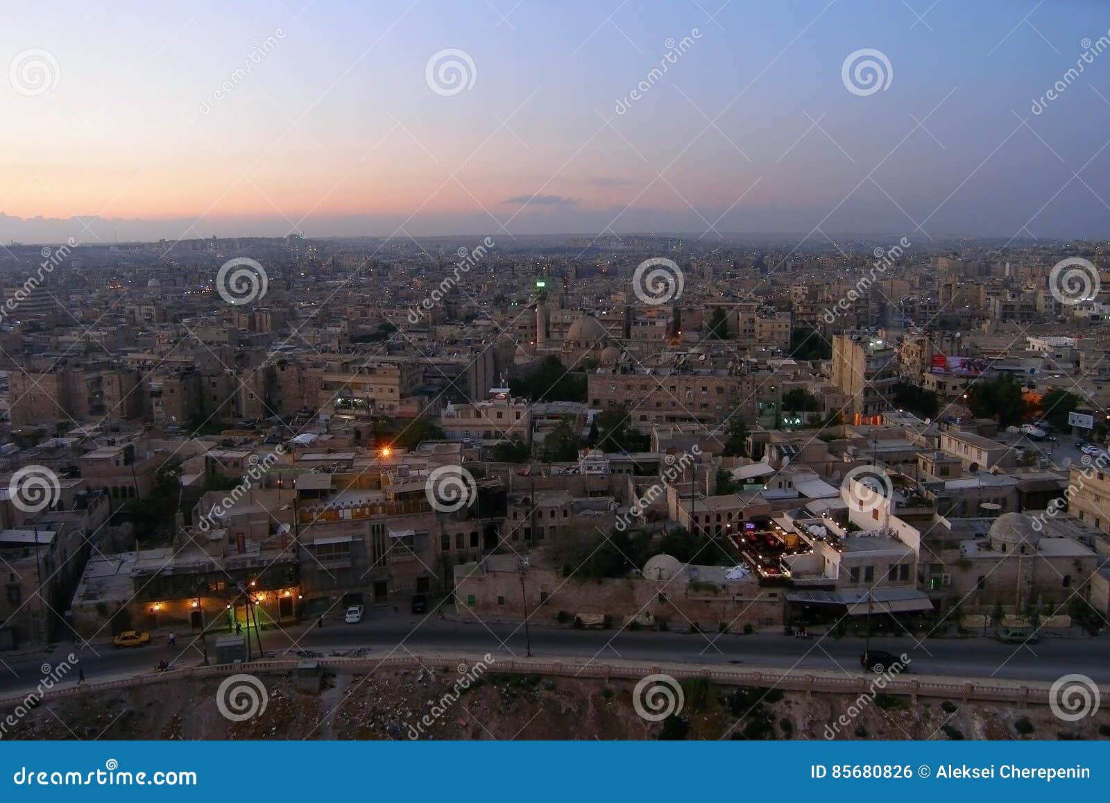 City of Aleppo, Syria, Evening View from the Citadel Stock Photo