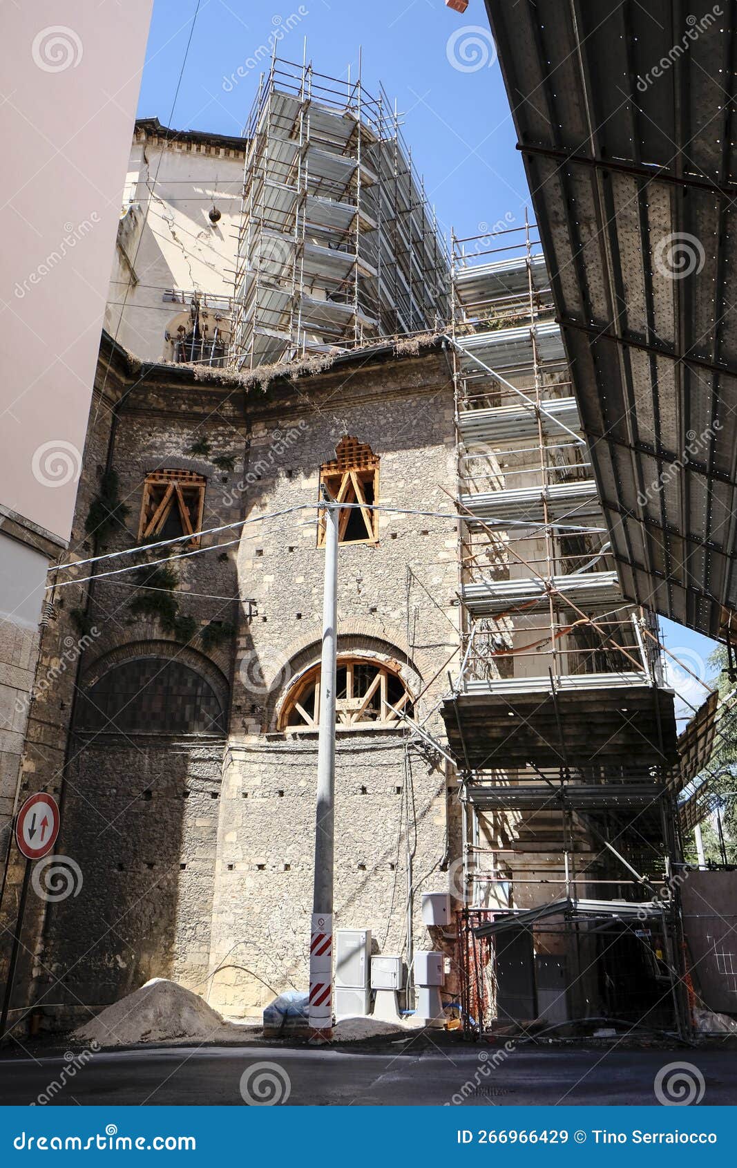 city center of l& x27;aquila in abruzzo under renovation after the 2009 earthquake