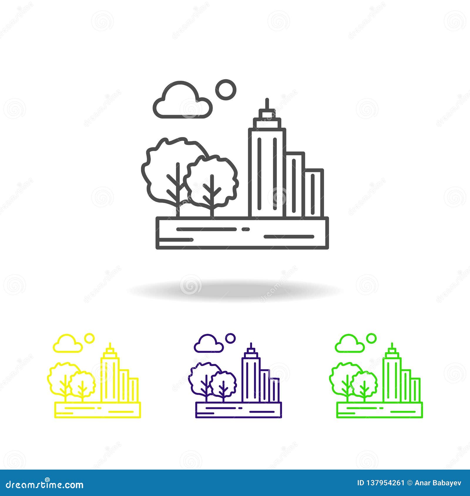 city, cloud, moon, tree colored icon. can be used for web, logo, mobile app, ui, ux