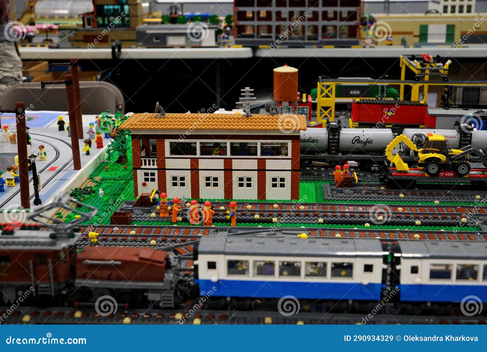 City Created from Lego Constructor Yellow Taxi Cars Trolleybuses