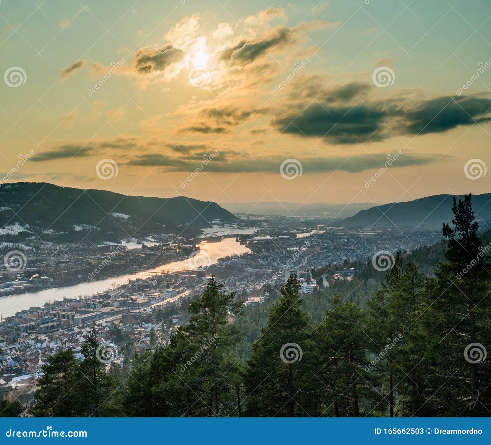 the city of drammen, in the buskerud province of norway, panorama from spiralen