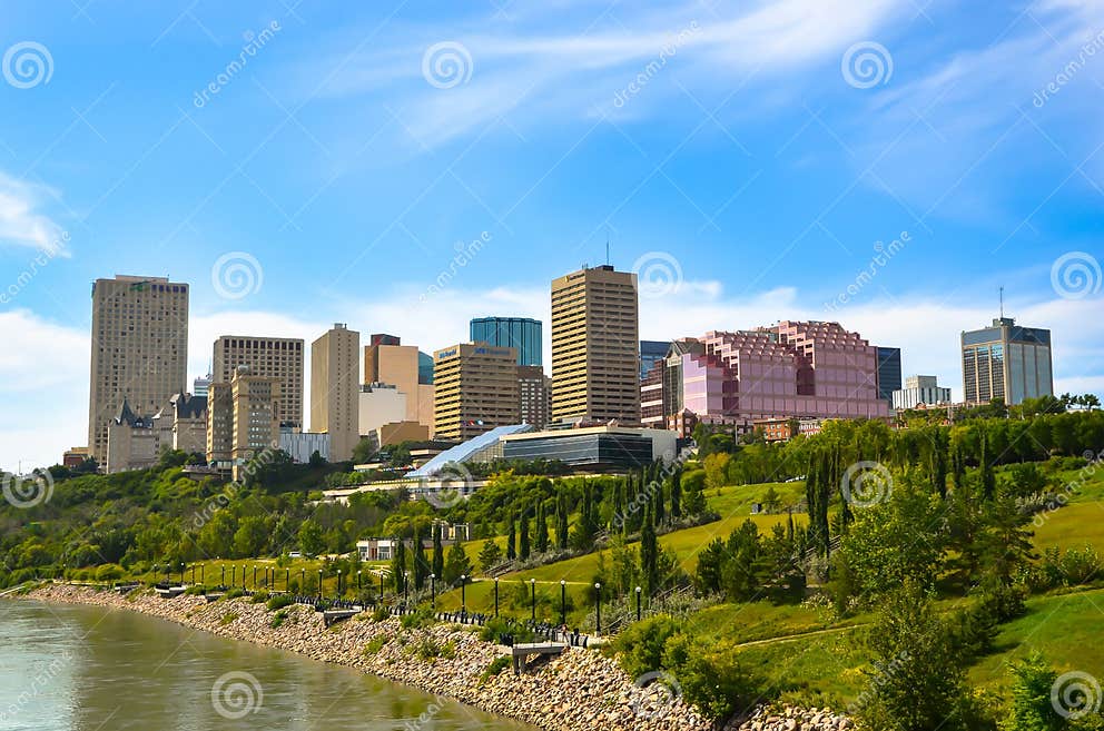 City of Edmonton in Summer editorial photography. Image of highrises